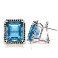 Blue Topaz and Diamond Stud French Clip Halo Earrings 15.2ctw in 9ct White Gold