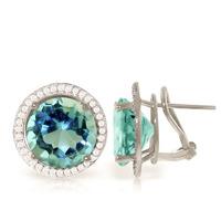 Blue Topaz and Diamond French Clip Halo Earrings 15.6ct in 9ct White Gold