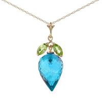 Blue Topaz and Peridot Pendant Necklace 11.75ctw in 9ct Gold