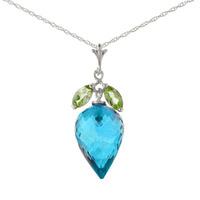 Blue Topaz and Peridot Pendant Necklace 11.75ctw in 9ct White Gold