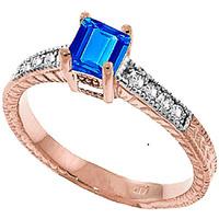 Blue Topaz and Diamond Shoulder Set Ring 0.5ct in 9ct Rose Gold