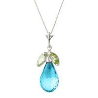 Blue Topaz and Peridot Pendant Necklace 7.2ctw in 9ct White Gold