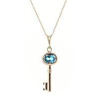 Blue Topaz Key Charm Pendant Necklace 0.5ct in 9ct Gold