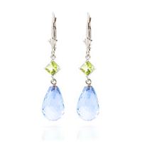 blue topaz and peridot drop earrings 110ctw in 9ct white gold