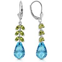 blue topaz and peridot drop earrings 112ctw in 9ct white gold