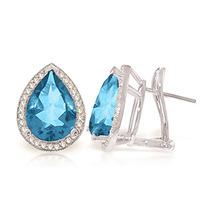 Blue Topaz and Diamond French Clip Halo Earrings 9.0ctw in 9ct White Gold