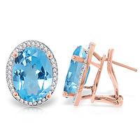 Blue Topaz and Diamond French Clip Halo Earrings 14.8ctw in 9ct Rose Gold