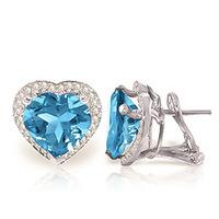 Blue Topaz and Diamond French Clip Halo Earrings 12.6ctw in 9ct White Gold