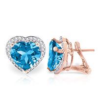 Blue Topaz and Diamond French Clip Halo Earrings 12.6ctw in 9ct Rose Gold