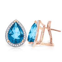 Blue Topaz and Diamond French Clip Halo Earrings 9.0ctw in 9ct Rose Gold