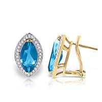 Blue Topaz and Diamond French Clip Halo Earrings 4.5ctw in 9ct Gold