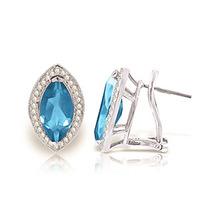 Blue Topaz and Diamond French Clip Halo Earrings 4.5ctw in 9ct White Gold