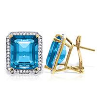 Blue Topaz and Diamond French Clip Halo Earrings 15.2ctw in 9ct Gold