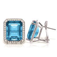 Blue Topaz and Diamond French Clip Halo Earrings 15.2ctw in 9ct White Gold