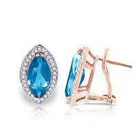 Blue Topaz and Diamond French Clip Halo Earrings 4.5ctw in 9ct Rose Gold