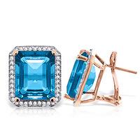 Blue Topaz and Diamond French Clip Halo Earrings 15.2ctw in 9ct Rose Gold