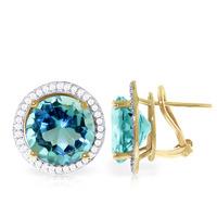 Blue Topaz and Diamond French Clip Halo Earrings 15.6ct in 9ct Gold