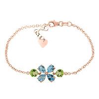 Blue Topaz and Peridot Adjustable Bracelet 3.15ctw in 9ct Rose Gold