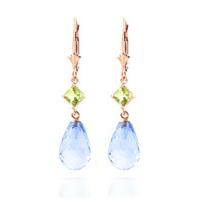 blue topaz and peridot drop earrings 110ctw in 9ct rose gold