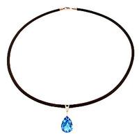 Blue Topaz and Diamond Leather Pendant Necklace 6.0ct in 9ct Rose Gold