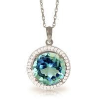 Blue Topaz and Diamond Halo Pendant Necklace 7.8ct in 9ct White Gold