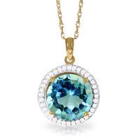 Blue Topaz and Diamond Halo Pendant Necklace 7.8ct in 9ct Gold