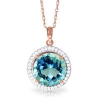 Blue Topaz and Diamond Halo Pendant Necklace 7.8ct in 9ct Rose Gold