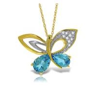 Blue Topaz and Diamond Butterfly Pendant Necklace 4.0ctw in 9ct Gold