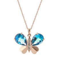 Blue Topaz and Diamond Butterfly Pendant Necklace 9.0ctw in 9ct Rose Gold