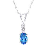 Blue Topaz and Diamond Pendant Necklace 0.45ct in 9ct White Gold