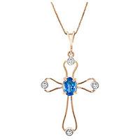 Blue Topaz and Diamond Venetian Cross Pendant Necklace 0.45ct in 9ct Rose Gold