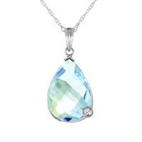 Blue Topaz and Diamond Chequer Pendant Necklace 6.5ct in 9ct White Gold