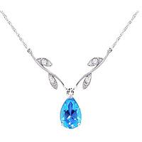 Blue Topaz and Diamond Vine Branch Pendant Necklace 1.5ct in 9ct White Gold