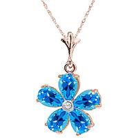 Blue Topaz and Diamond Flower Petal Pendant Necklace 2.2ctw in 9ct Rose Gold
