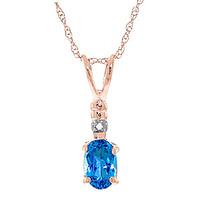 Blue Topaz and Diamond Pendant Necklace 0.45ct in 9ct Rose Gold