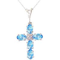 Blue Topaz and Diamond Rio Cross Pendant Necklace 1.73ctw in 9ct White Gold