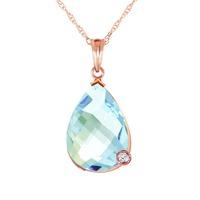 Blue Topaz and Diamond Chequer Pendant Necklace 6.5ct in 9ct Rose Gold