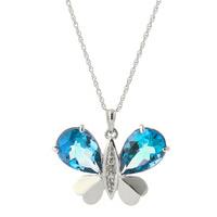 Blue Topaz and Diamond Butterfly Pendant Necklace 9.0ctw in 9ct White Gold