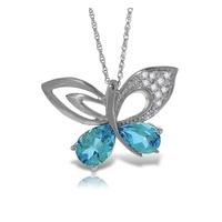 Blue Topaz and Diamond Butterfly Pendant Necklace 4.0ctw in 9ct White Gold