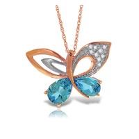 Blue Topaz and Diamond Butterfly Pendant Necklace 4.0ctw in 9ct Rose Gold