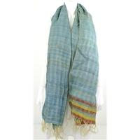 BNWT Unbranded One Size Turquoise Blue, Pastel Red And Yellow Woven Textured Natural Silk Shawl