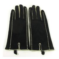 bnwt avenue size ml black and white suede gloves