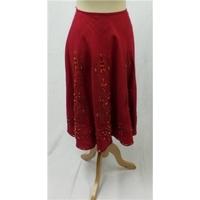 BNWT Monsoon Size 10/12 Fully Lined Calf Length Linen Red Skirt. Monsoon - Size: 10 - Red - Calf length skirt