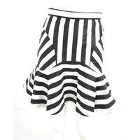 BNWT Three Floor Size 8 Black and White Striped Faux Leather Peplum Hem Mini Skirt