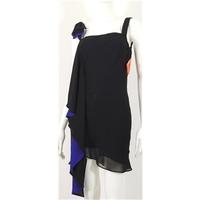 BNWT ASOS Size 8 Black Ruffle Dress with Contrast Cobalt Trim
