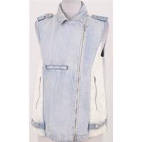 BNWT MinkPink size S pale blue & white sleeveless denim jacket