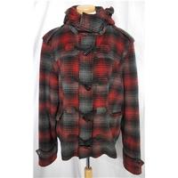 BNWT Primark size L red/black checked hooded duffel coat