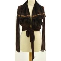 BNWT Jean Paul Gaultier Size 8 100% Silk Chocolate Brown Wrap Around Blouse With Lace Waterfall Collar
