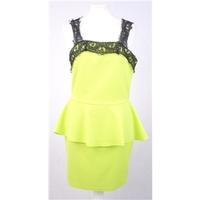 BNWT BooHoo - Size 12 - Lime & Black - Peplum Mini Dress
