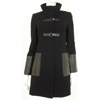 BNWT Marks and Spencer Size 8 Black Wool Blend Coat with Leather Cuffs and Pockets